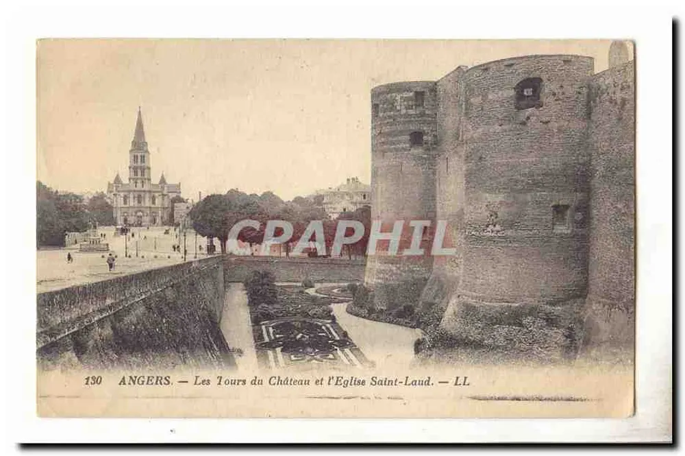 Angers — Die Steintürme des Schlosses und die Kirche Saint-Laud — LL - Vorderseite
