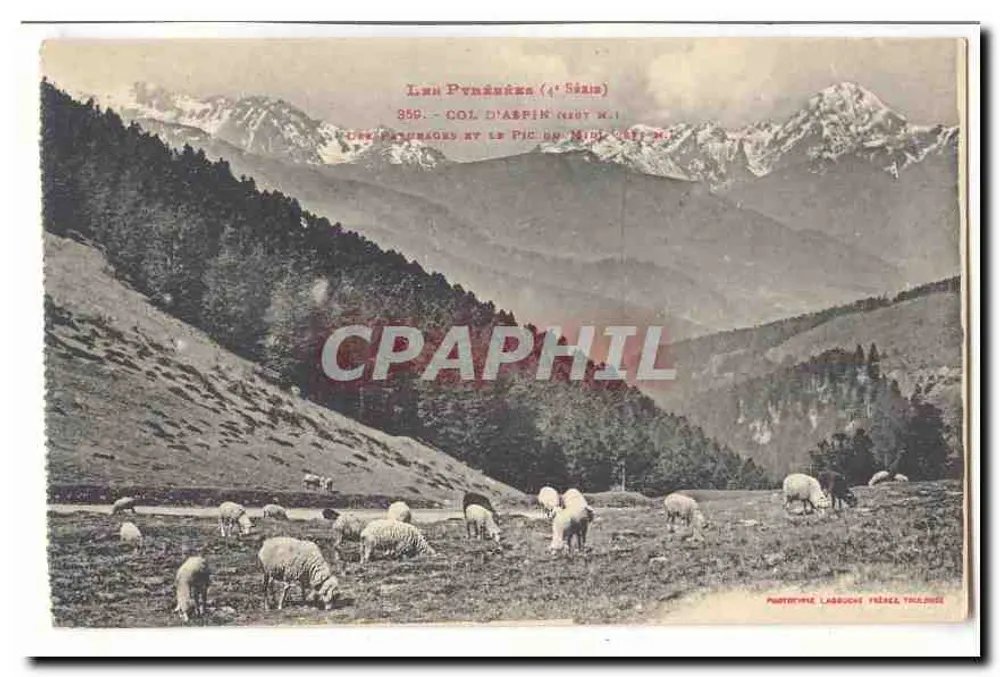 Die Pyrenäen (4. Serie) — Col d'Aspin (1887 m.) und der Pic du Midi (3477 m.) — Phototypie Labruche Frères, Toulouse - Vorderseite