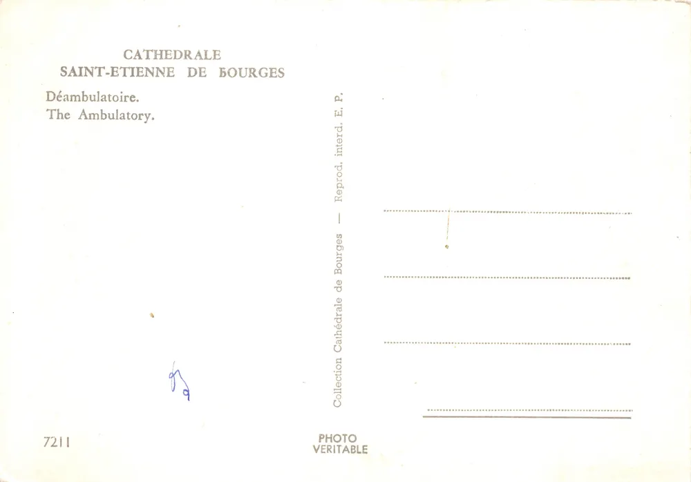 Cathédrale Saint-Étienne de Bourges — Déambulatoire — Éditeur E.P. n°7211 - Verso