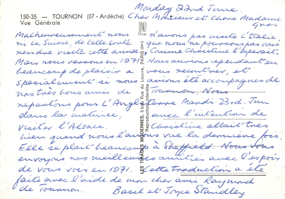 Tournon (07) — Vue Générale — Éditeur : Les Tirages Modernes - Verso
