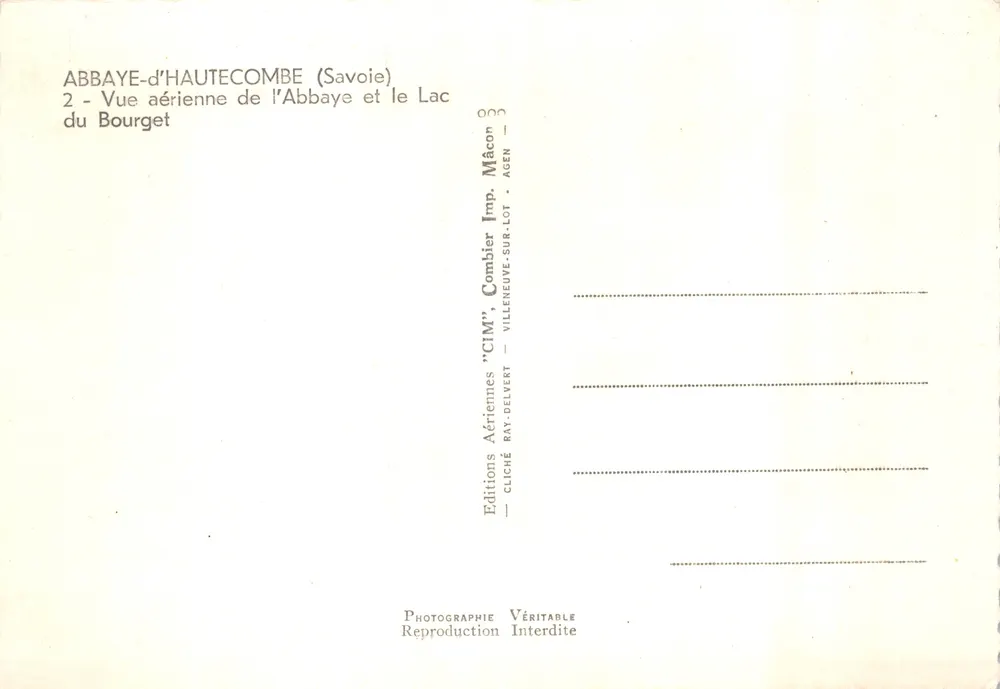 Abtei Hautecombe — Luftbild der Abtei und des Sees von Bourget — Éditions CIM - Rückseite