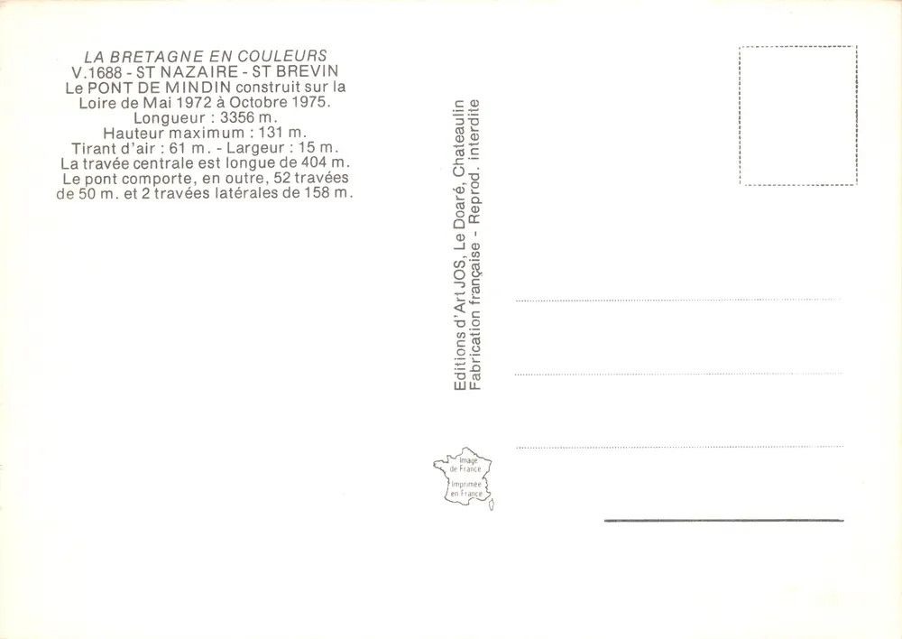 Pont de Mindin — sur la Loire — éditeur Editions d'Art JOS, Chateaulin - Verso