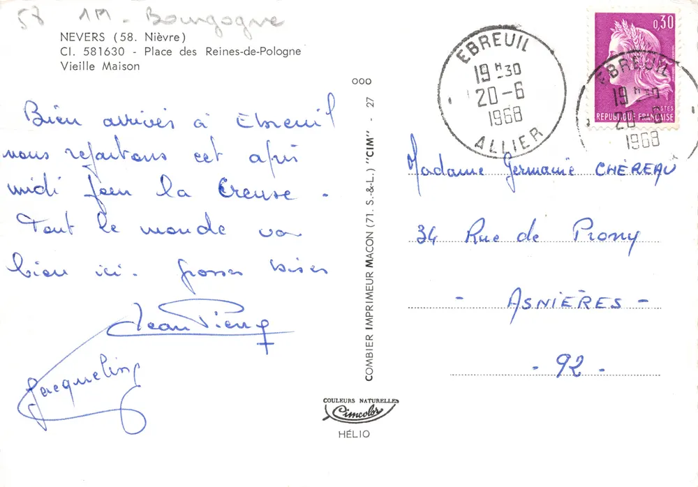 Maison en colombage recouverte de lierre — Ébreuil — éditeur CIM - Verso