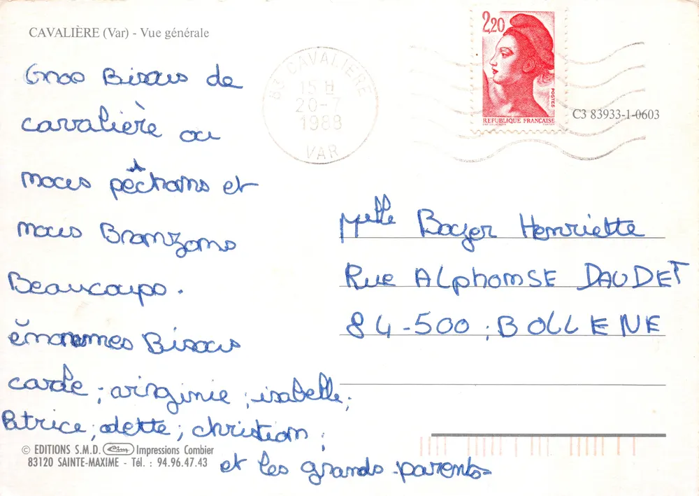 Cavalière — allgemeiner Blick mit Bergen und Meer — Éditions S.M.D. Impressions Combier - Rückseite