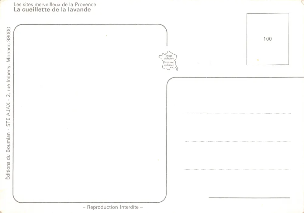 Cueillette de la lavande — Provence — Éditions du Boumian, Monaco - Verso