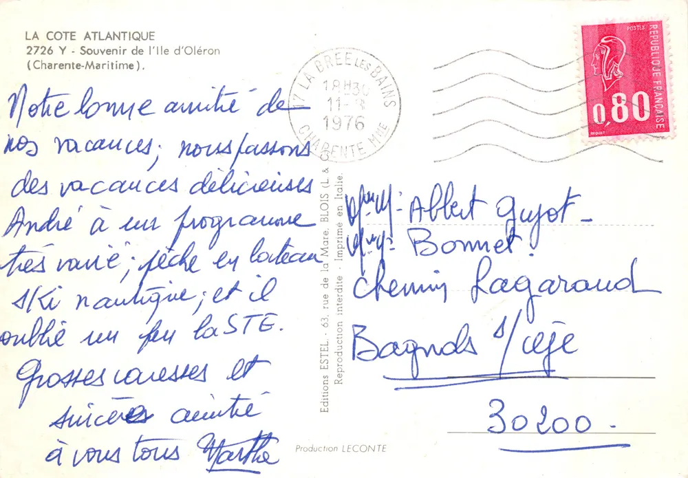 Île d'Oléron — Souvenir de l'Île d'Oléron — Éditions ESTEL & LECONTE, n°2726 Y - Verso
