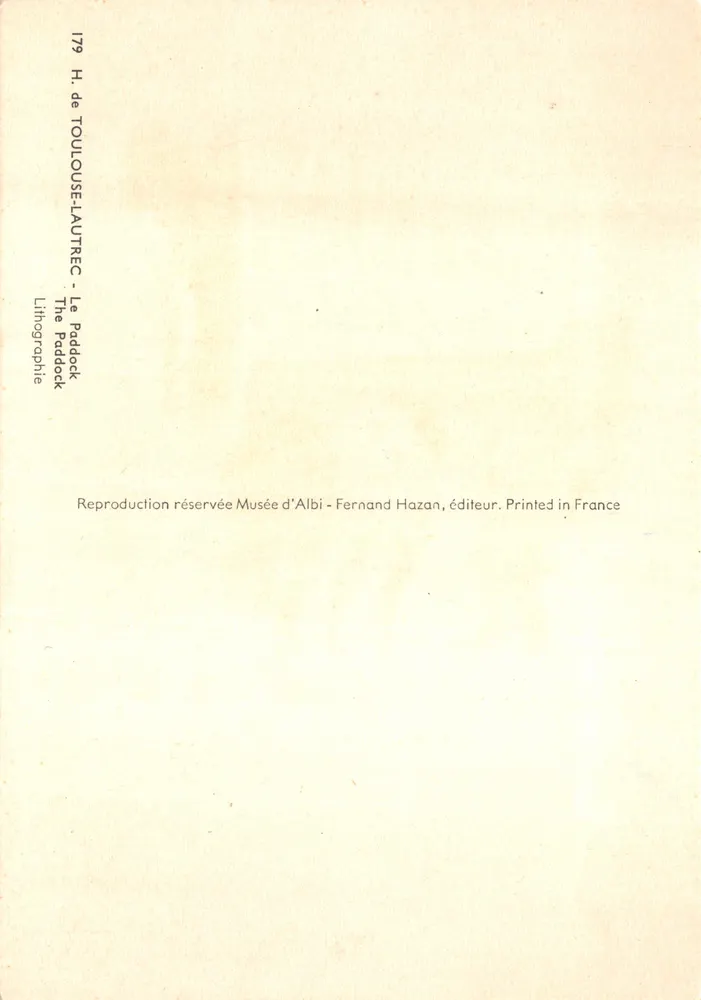 Der Paddock — Pferdezucht-Szene — H. de Toulouse-Lautrec, Verlag Fernand Hazan - Rückseite