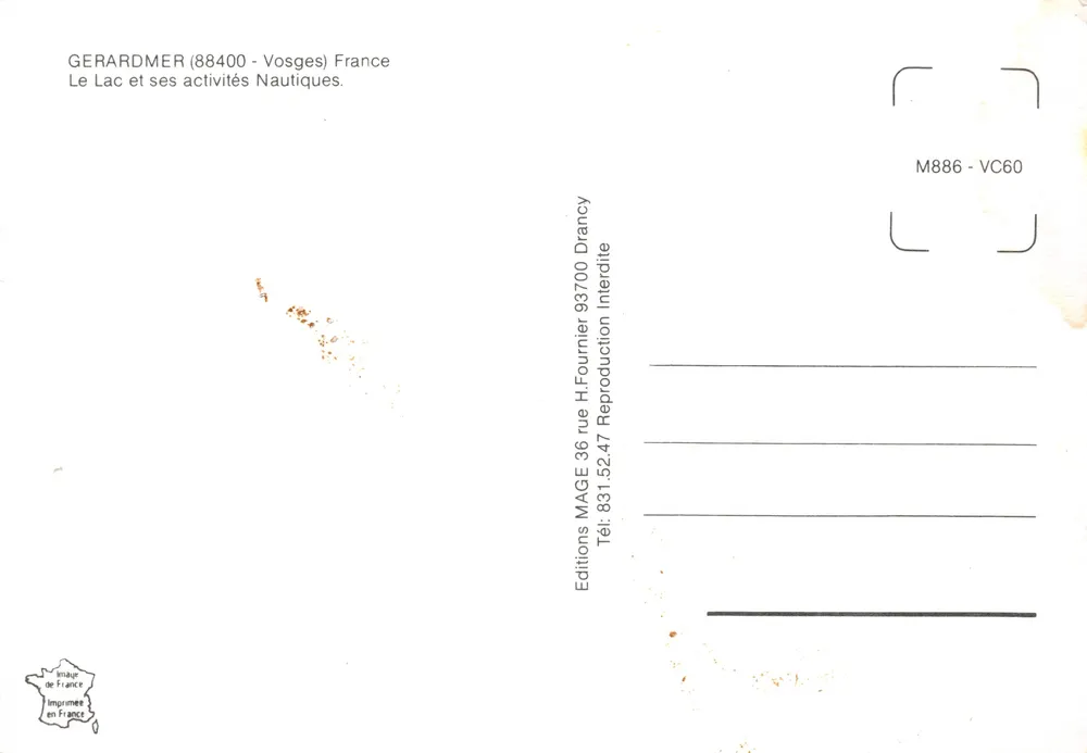 Lac de Gérardmer — activités nautiques — Éditions H. Fournier - Verso