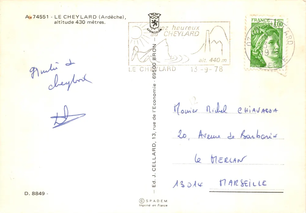 Le Cheylard — vue panoramique en collage — Ed. J. Cellard - Verso