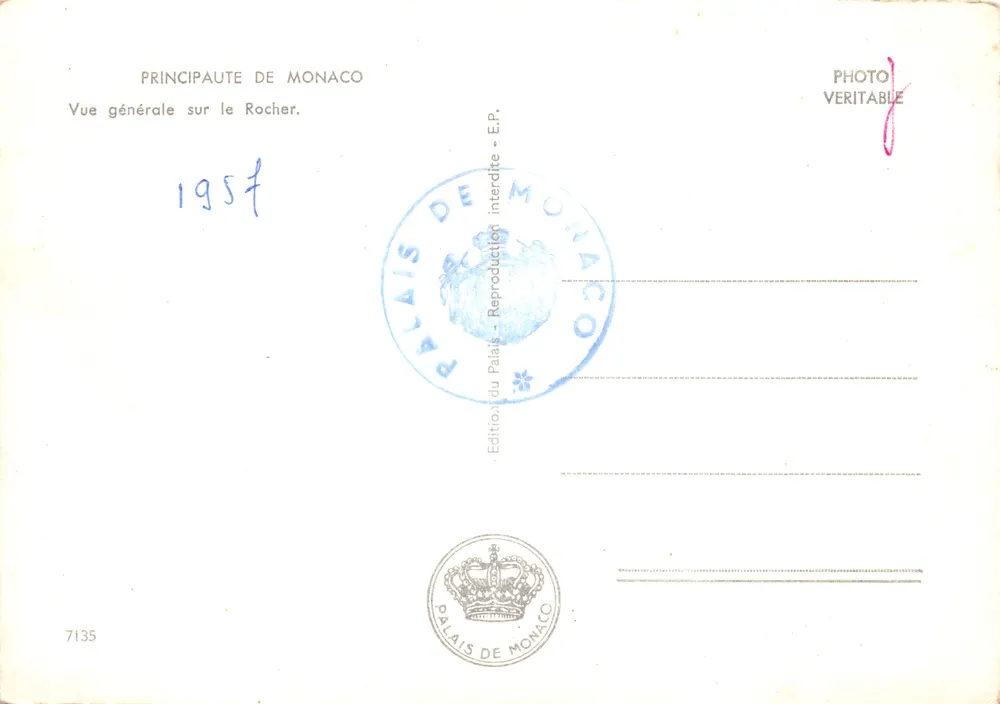 Allgemeiner Blick auf den Rocher — Fürstentum Monaco — Edition Palais de Monaco n°7135 - Rückseite