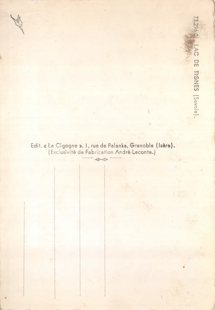 See Tignes — Ansicht des Dammes und der schneebedeckten Berge — Verlag LA CIGOGNE - Rückseite