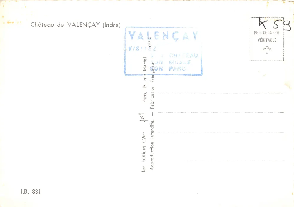 Schloss Valençay — Ansicht des Parks und der Hauptgebäude — Éditions Valençay - Rückseite
