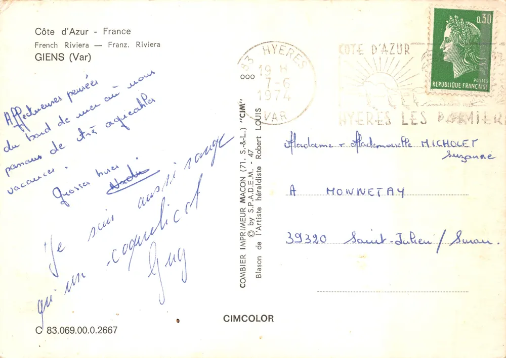 Giens — Vue générale, presqu'île, plage, hôtel — éditeur CIMCOLOR - Verso