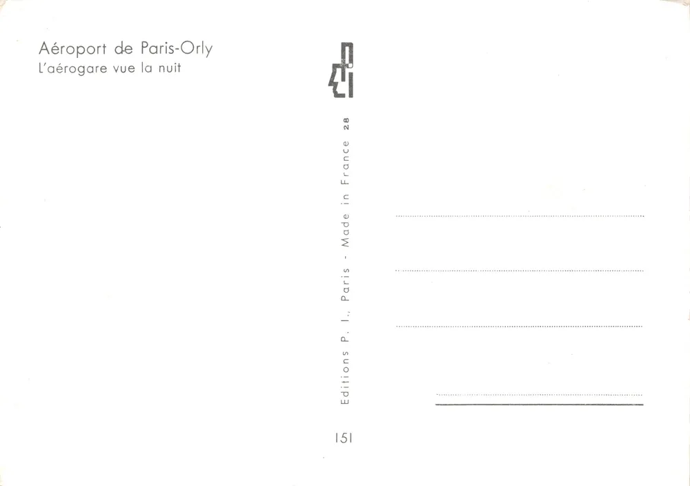 Flughafen Paris-Orly — Nachtsicht des Terminals — Editions P. I. Paris - Rückseite