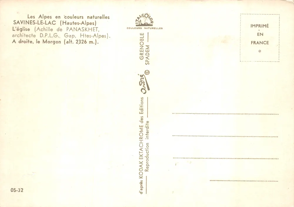 Église de Savines-le-Lac — éditeur ITALCOLORE, n° 05-32 - Verso