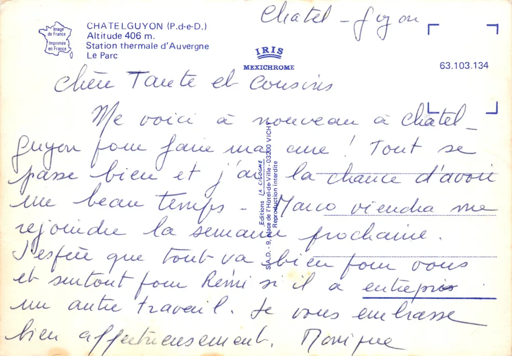 Châtelguyon (P.d.e-D.) — Thermalbad von Auvergne, Der Park — Éditions IRIS MEXICHROME n°63.103.134 - Rückseite