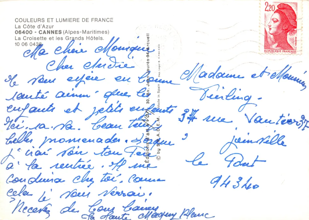 Cannes — Ansicht der Croisette und der Grand Hotels — Éditions du S.A.A.D.E.M. - Rückseite