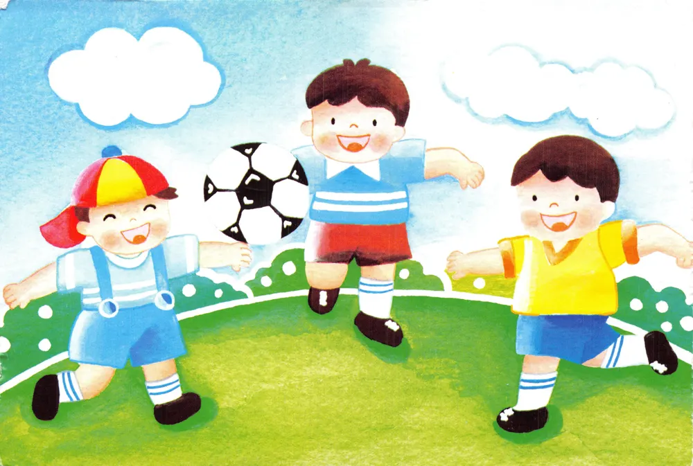 Kinder, die Fußball spielen — farbiges Bild — Verlag nicht sichtbar - Vorderseite