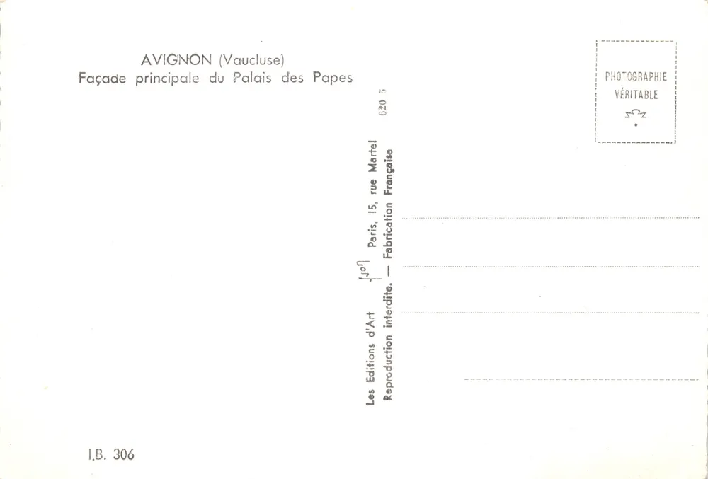 Avignon (Vaucluse) — Hauptfassade des Palais des Papes — Les Éditions d'Art, Paris - Rückseite
