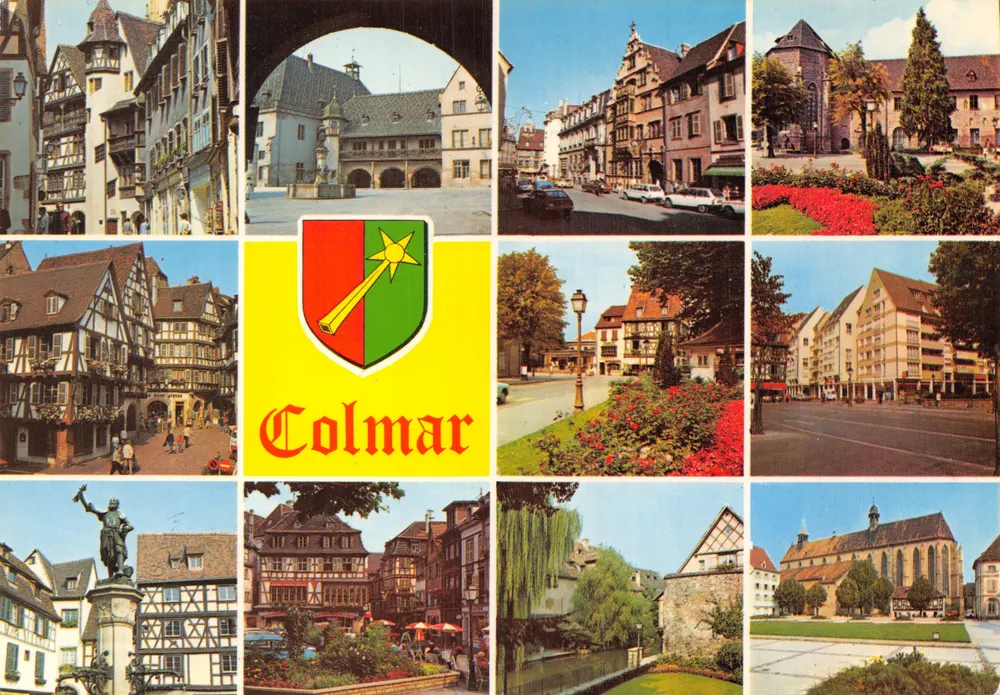Colmar — vue panoramique avec blason — Éditions à CIGOGNE - Recto