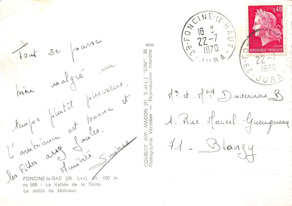 Le défilé de Malvaux — Vallée de la Saine — Combier Imp. Macon (71) "CIM" - Verso