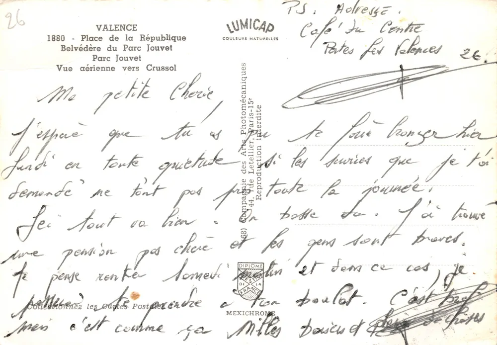 Vue aérienne de Valence — Souvenir de Valence — éditeur LUMICAP - Verso