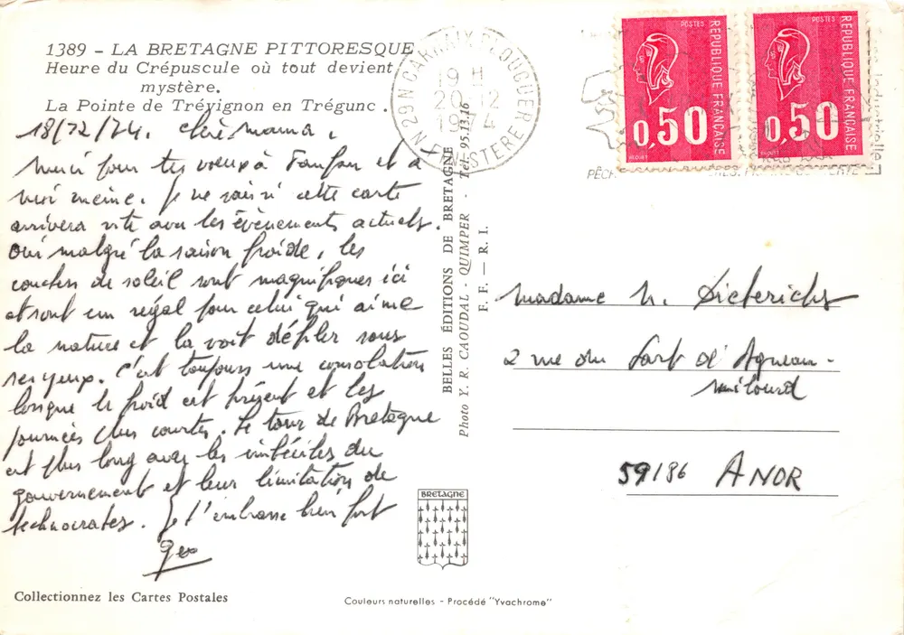 Trégunc — Spitze von Trévignon am Abend — Éditions Y. R. Caoudal, n° 59186 - Rückseite