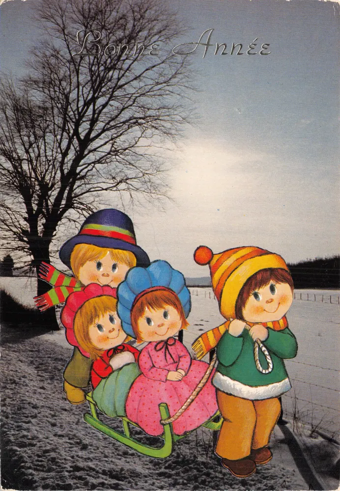 Kinder auf einem Schlitten — Winterlandschaft — Éditions Corna, Brüssel - Vorderseite