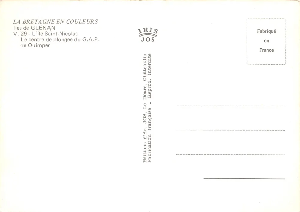 Isole di Glénan — Isola Saint-Nicolas — Editions d'Art JOS - Verso