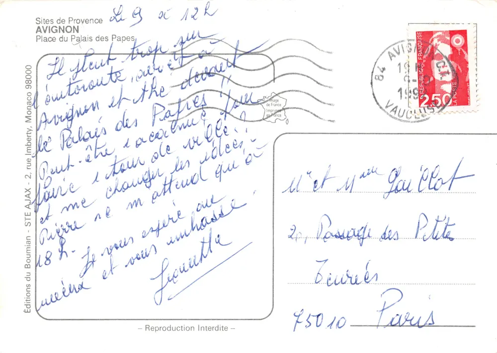 Avignon — o palácio dos Papas — Éditions du Boumian, Monaco - Verso