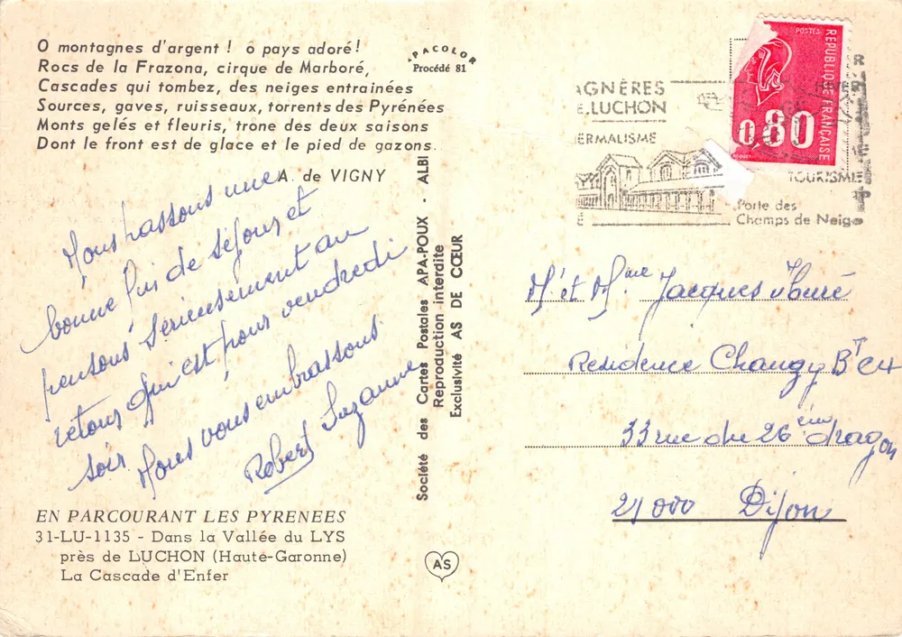 Cascade d'Enfer — cirque de Marboré, Pyrénées — Société des Cartes Postales APA-POUX - Verso