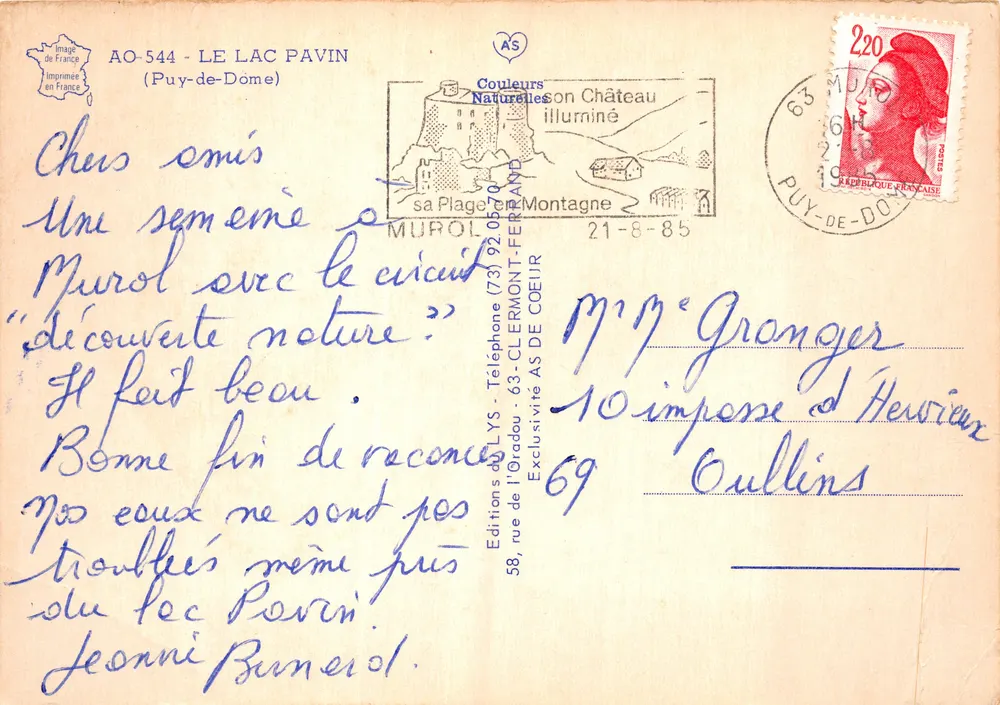 See Pavin — Ansicht des Sees und der schneebedeckten Berge — Éditions du LYS, AO-544 - Rückseite