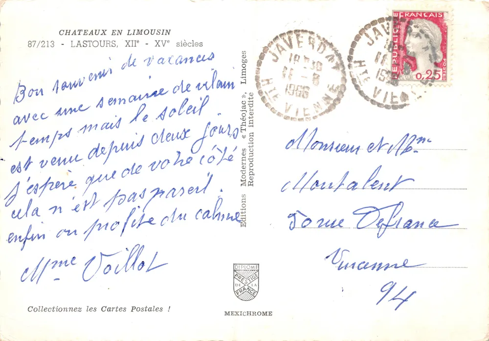 Kastelen in Limousin — ruïnes van Lastours — uitgever IRIS - Achterkant