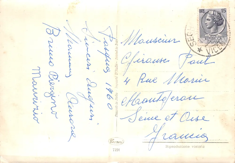 Kleine Mädchen mit Küken — Frühlingsszene — Verlag Ceccani n°7291 - Rückseite