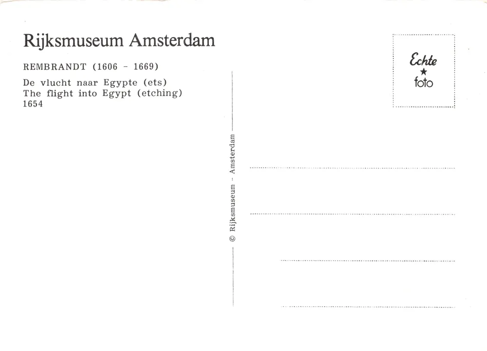 Die Flucht nach Ägypten — Kupferstich nach Rembrandt — Rijksmuseum Amsterdam - Rückseite