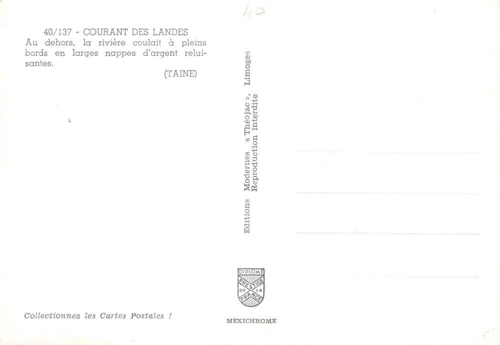 Courant des Landes — rivière aux nappes d'argent — Éditions Mexichrome - Verso