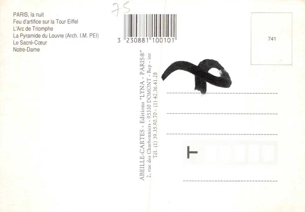 Paris — Erinnerung an Paris — Verlag ABEILLE-CARTES - Éditions - 95330 DOMONT - Rückseite