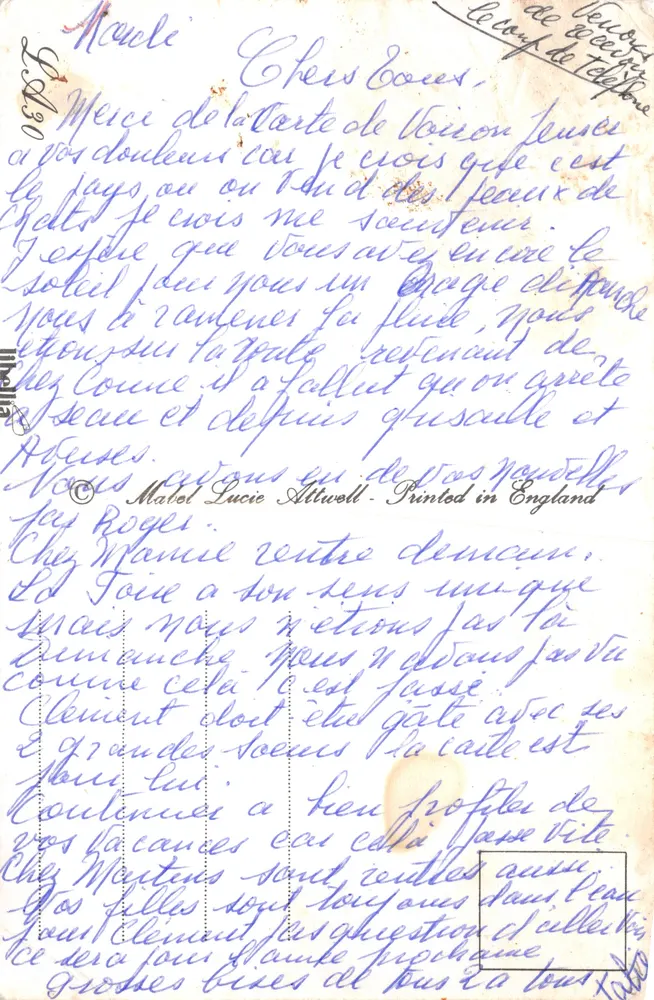 Bébé endormi — scène de nuit avec couverture patchwork — éditeur Matel Lucie Attwell, n° 0530 - Verso