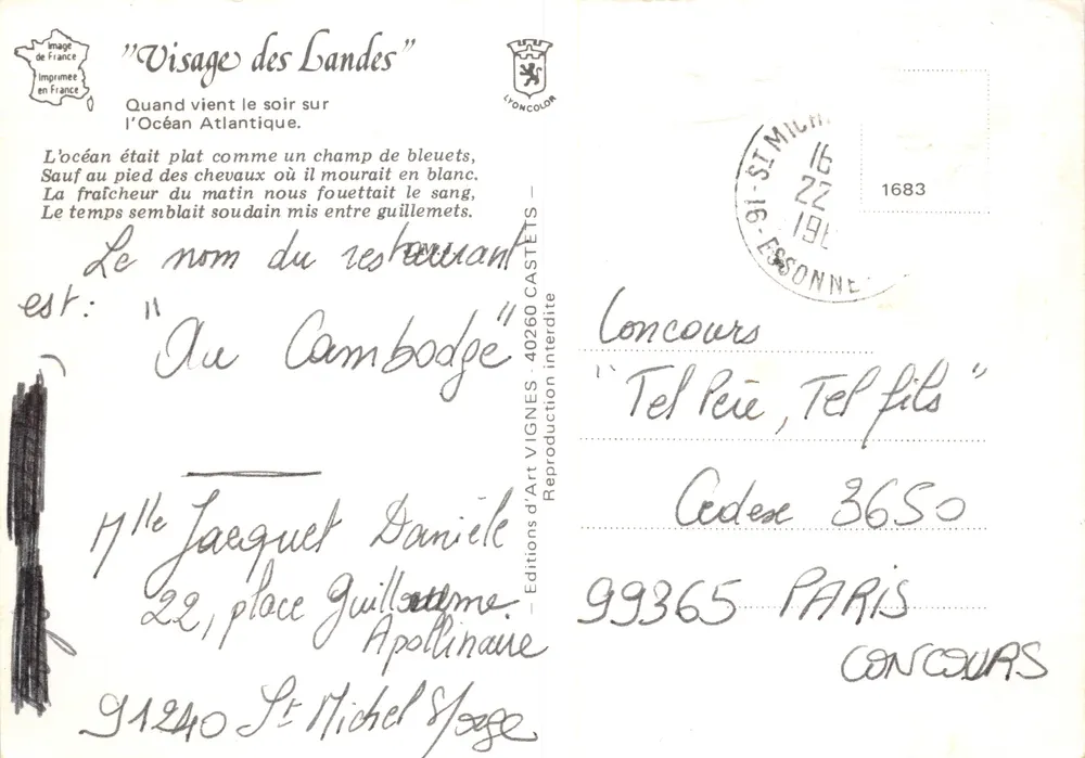 Pampres au bord de l'océan — scène au crépuscule — J. Vignes - Verso
