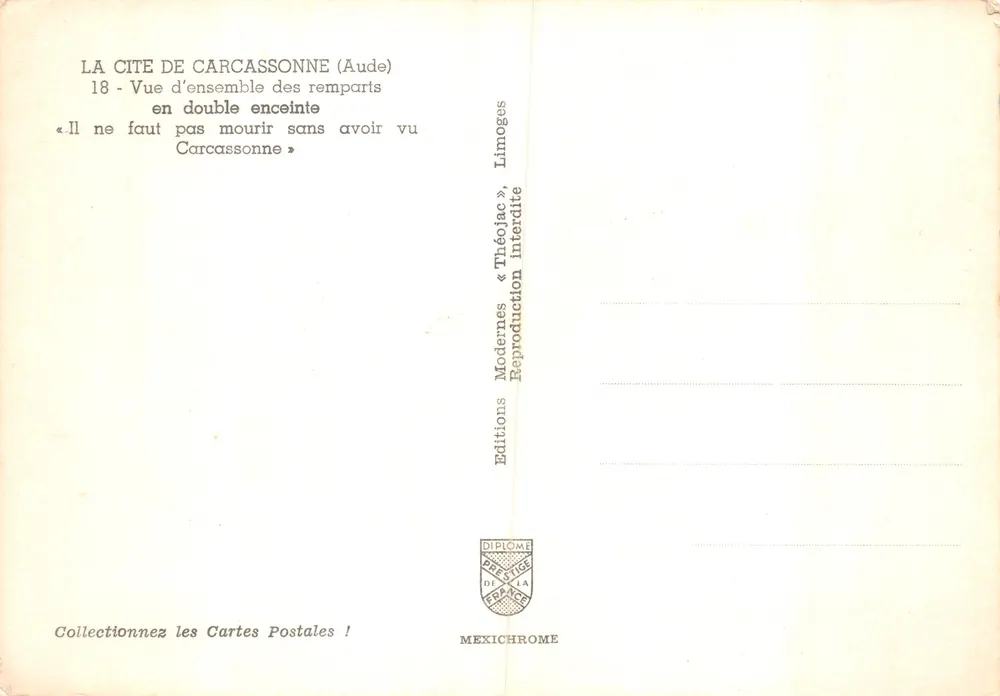 Carcassonne — Überblick über die doppelt befestigten Mauern — Editions Mexichrome - Rückseite