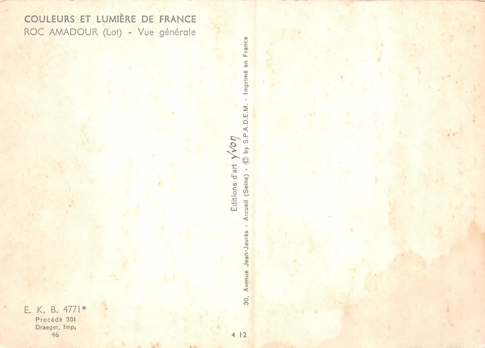 Rocamadour — Allgemeiner Blick — Art Editions Yvon (Arcueil, Seine) Nr. 4771 - Rückseite