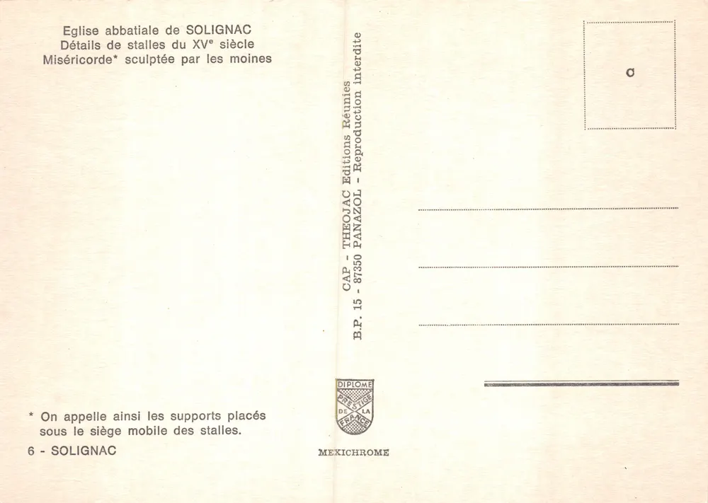 Misericordia tallada — Detalle de una silla de banco del siglo XV — Editorial IRIS - Reverso