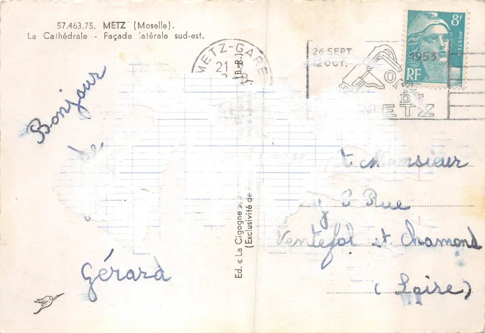 Die Kathedrale von Metz — Südostseitliche Fassade — Verlag « La Cigogne » - Rückseite