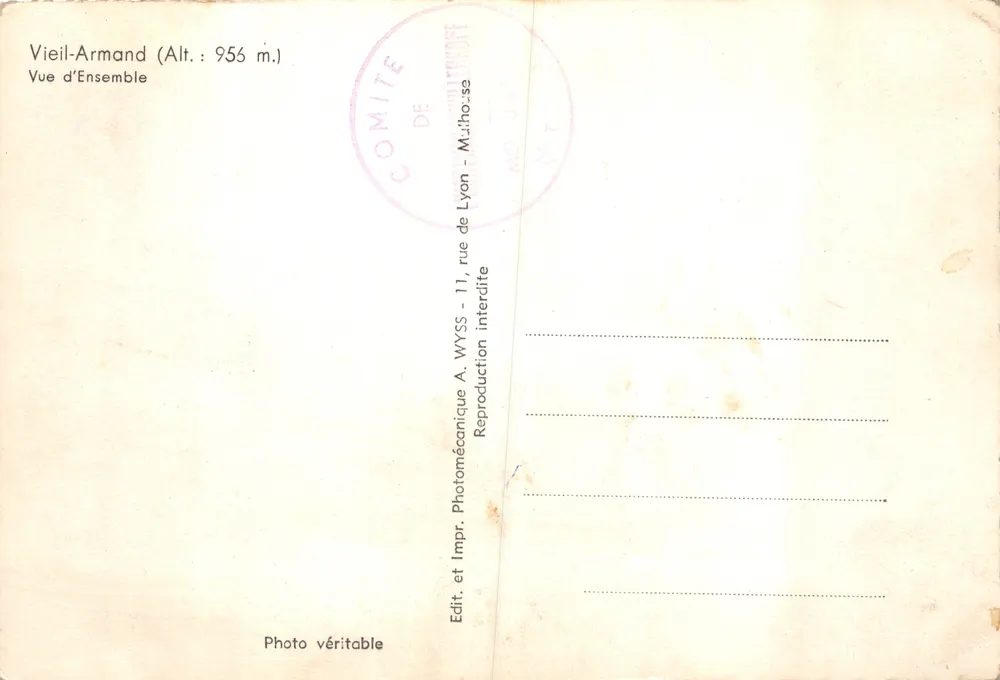 Old Armand — Überblick des Denkmals auf dem Berg — Verlag A. WYSS - Rückseite