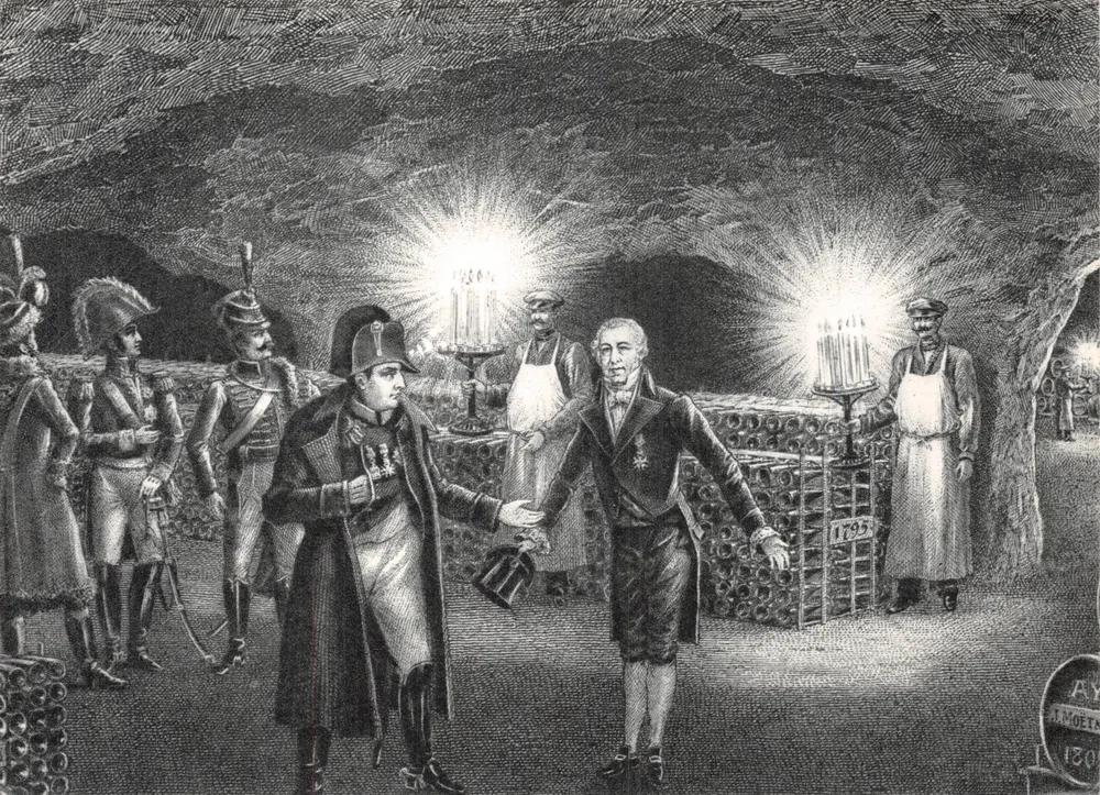 Napoleon I — Besuch der Keller von Moët & Chandon — Verlag Draeger, Imp - Vorderseite
