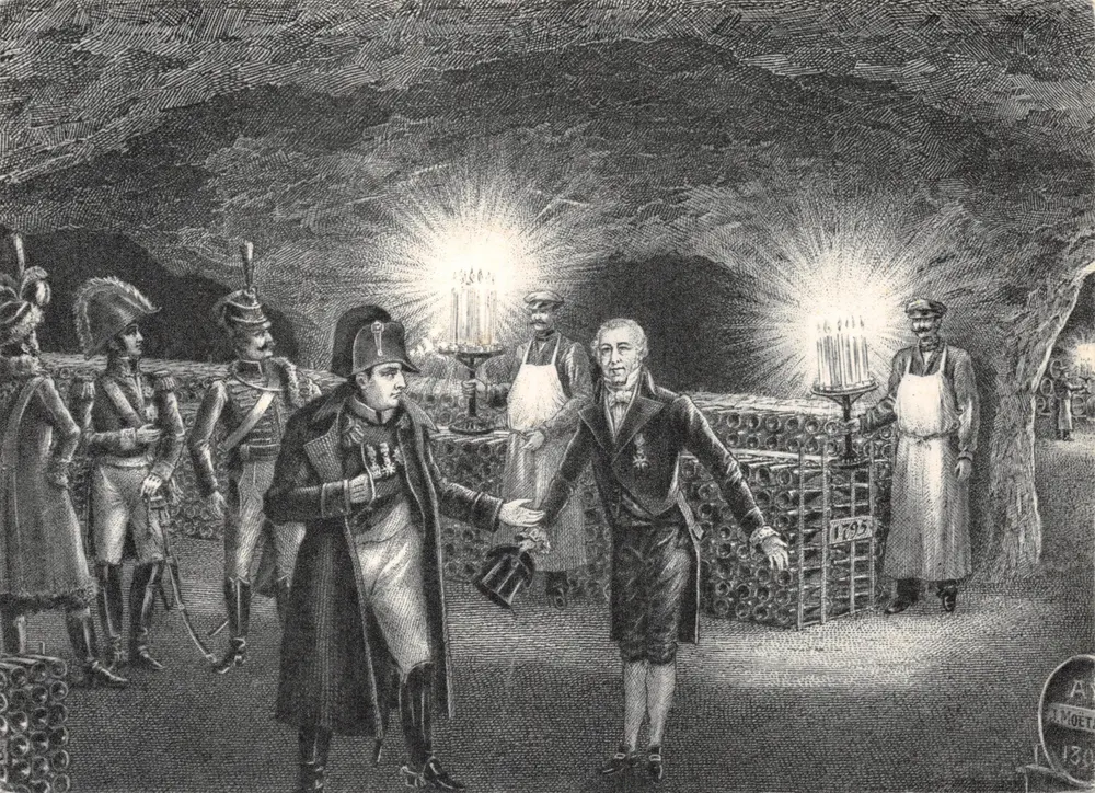 Napoléon Ier — visite aux caves Moët & Chandon — éditeur Dreeger, Imp. Épernay - Recto