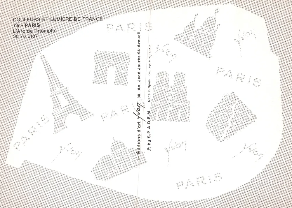 Paris - Der Arc de Triomphe — Panoramablick und skulpturale Details — Verlag Yvon - Rückseite