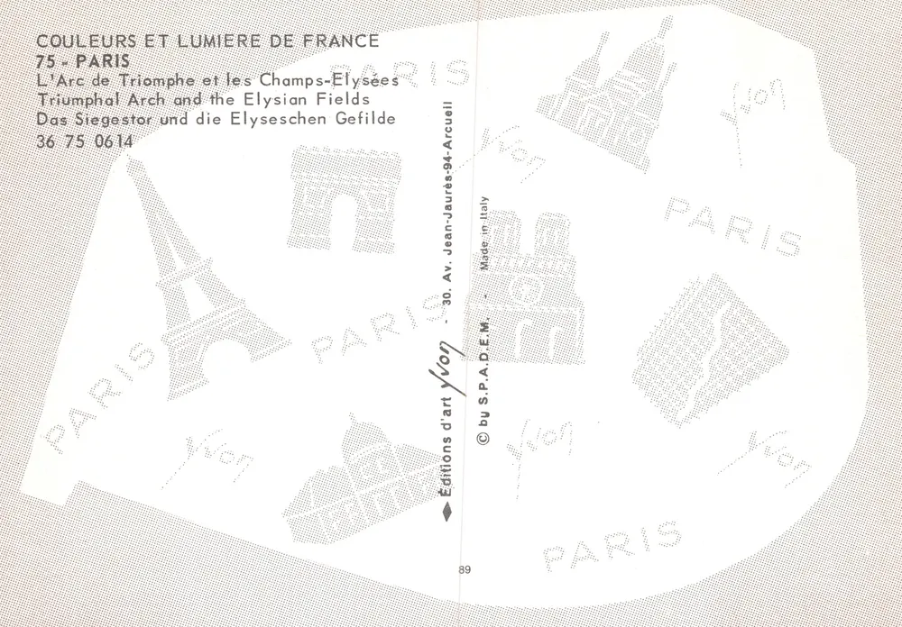 Arco do Triunfo — Champs-Élysées — Edições Yvon - Verso