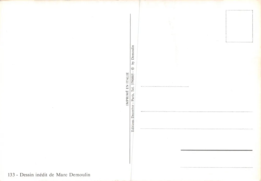 Wolf — Kopf, der aus einem nackten Torso hervorragt — Zeichnung von Marc Demoulin, signiert 1979 - Rückseite