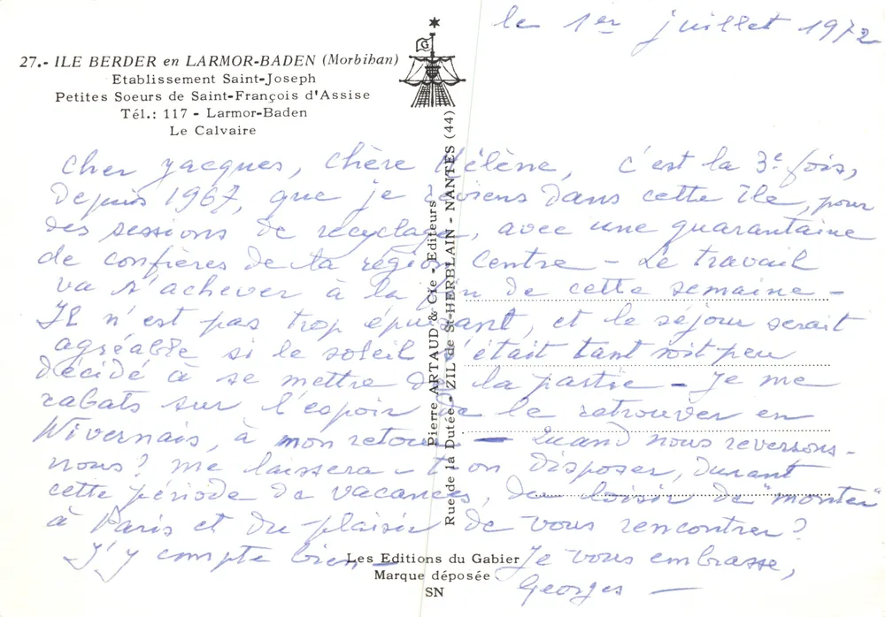 Ile Berder — Steinernes Kreuz am Wasser — Éditions Pierre Duté & Cie - Rückseite